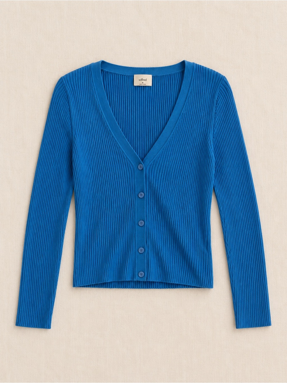 Wilfred Aritzia Blue Ribbed V-Neck Button Cardigan